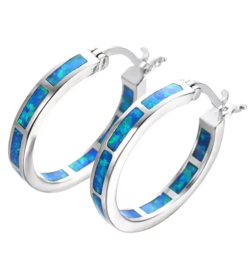 Boucles d'Oreilles Rondes Chic avec Opale de Feu Bleue