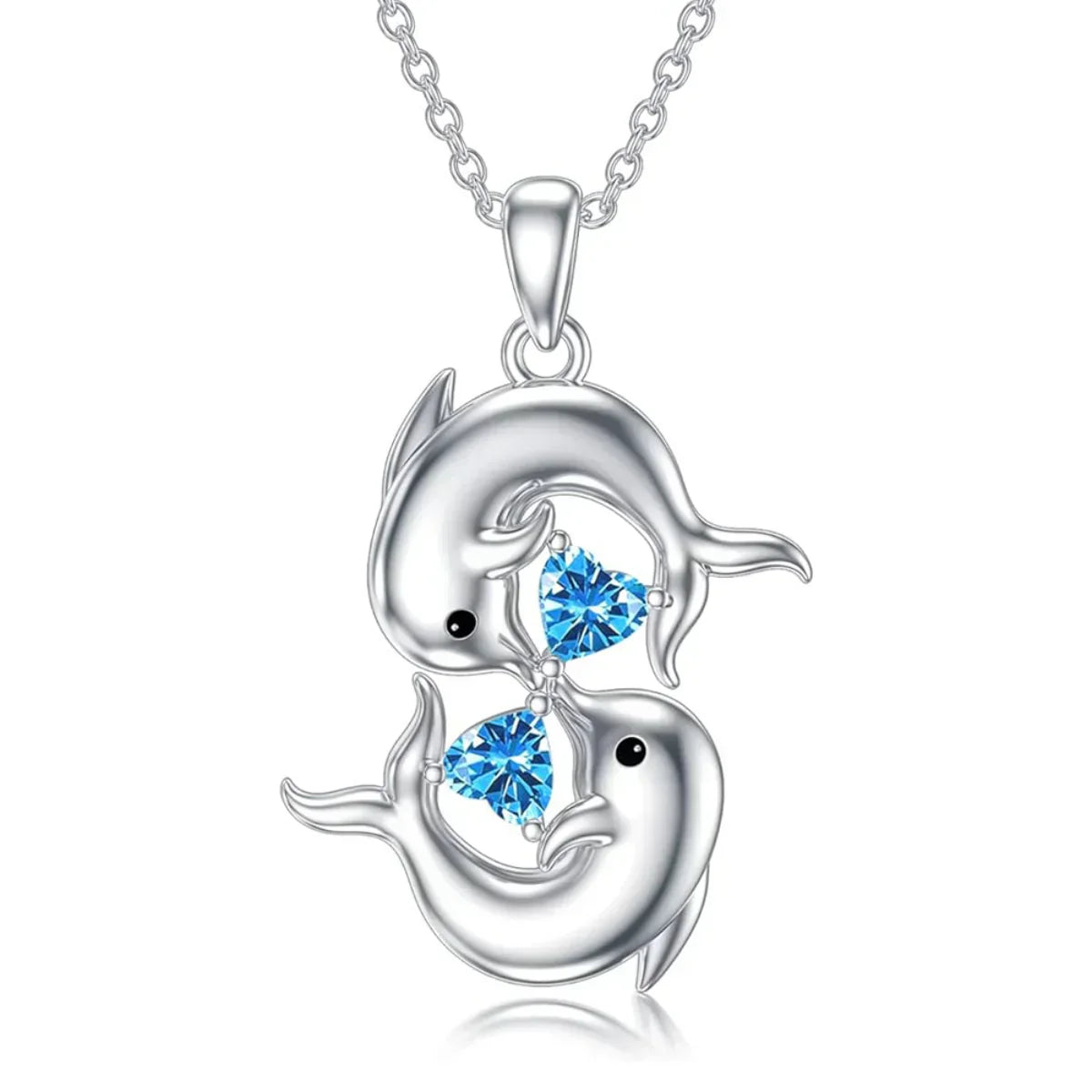 Collier Argenté avec Double Dauphin et Cristal Bleu