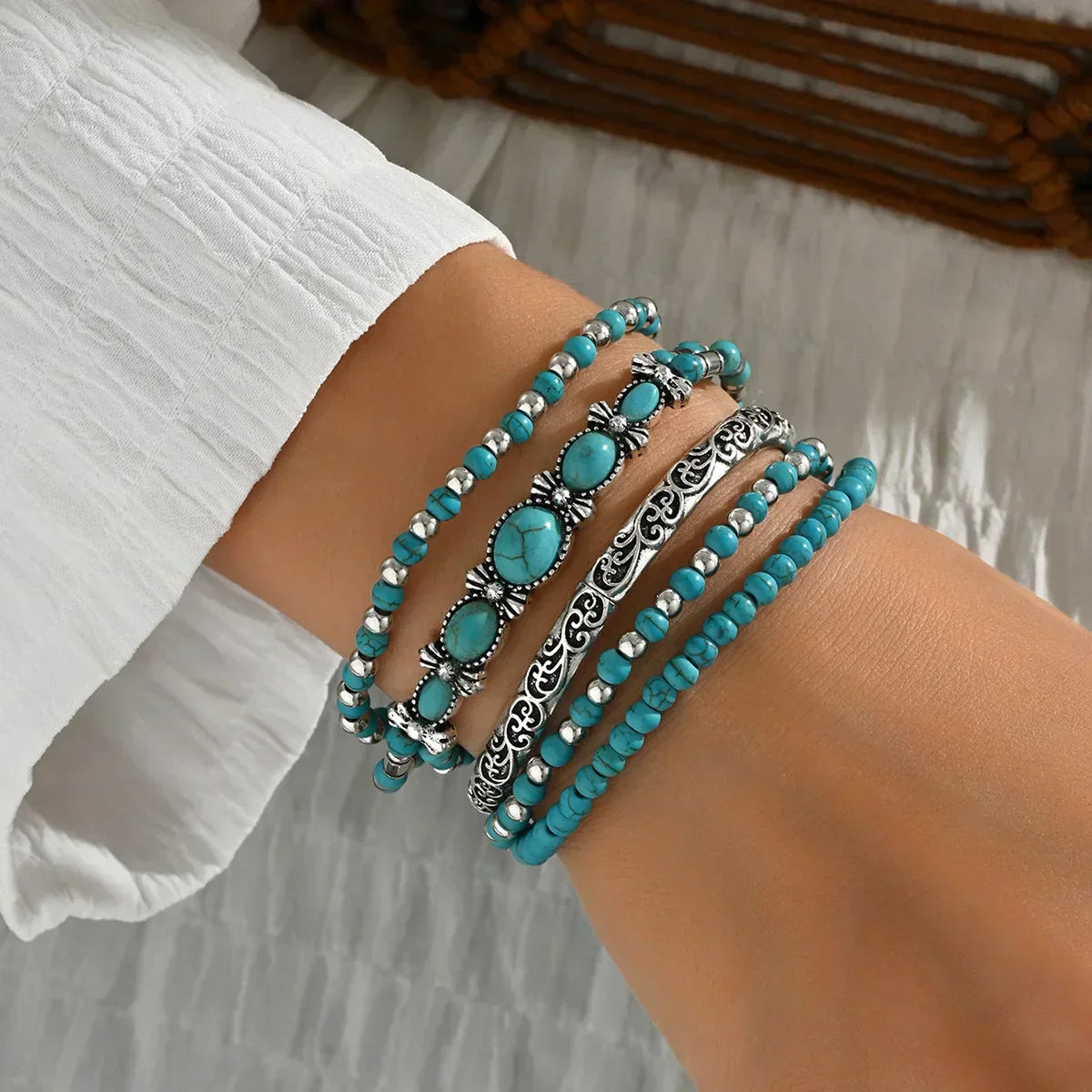 Coffret de bracelets bohèmes avec perles turquoise