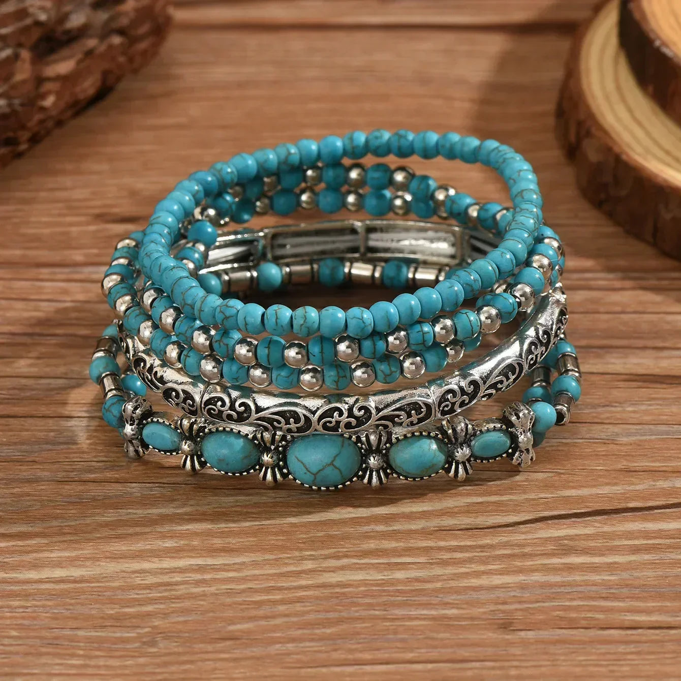 Coffret de bracelets bohèmes avec perles turquoise