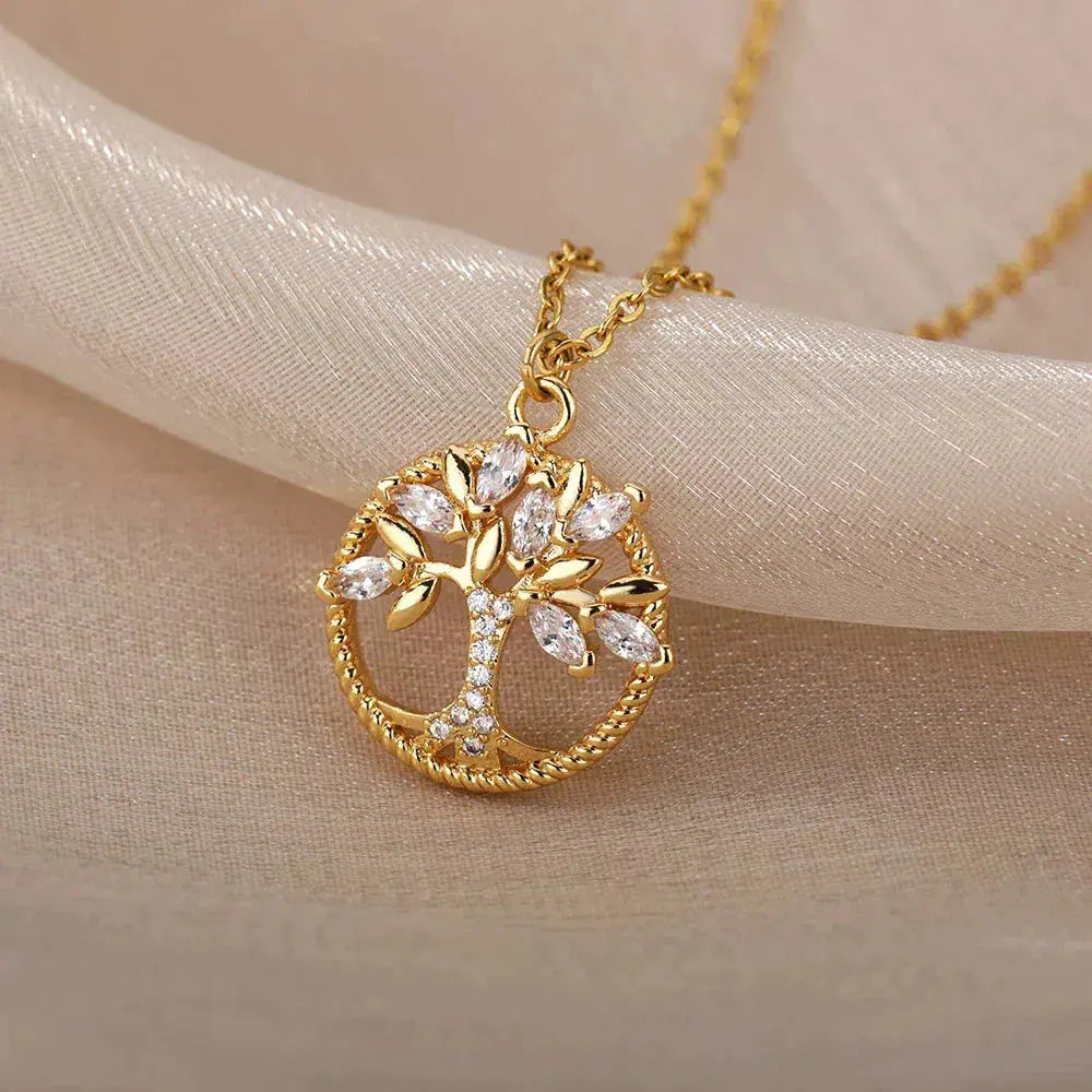 Collier Doré Arbre de Vie avec Zircons