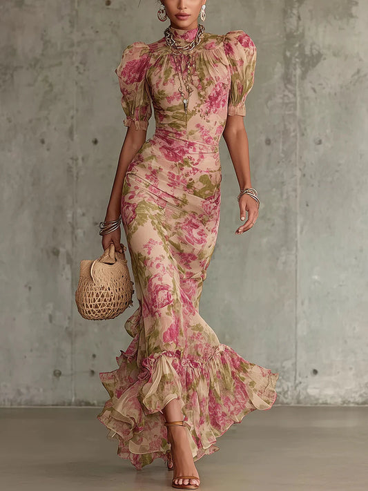 Rosalie | Vestido Maxi con Estampado de Rosas Vintage
