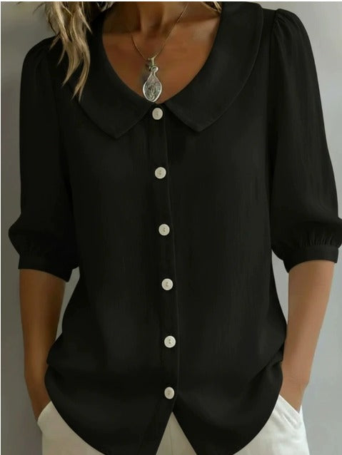 Alessia | Camisa de Algodón de Manga Media con Cuello Peter Pan