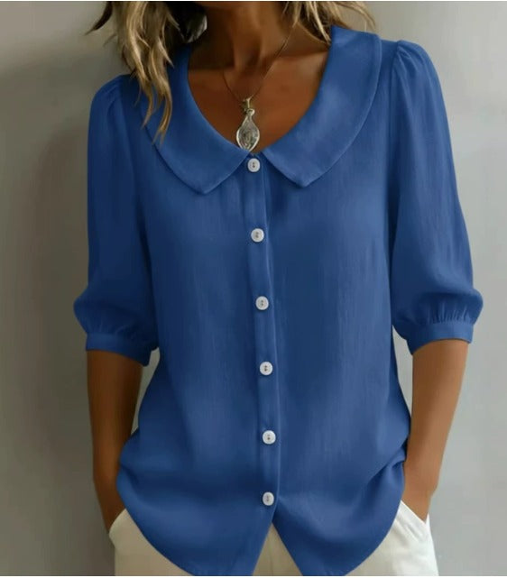 Alessia | Camisa de Algodón de Manga Media con Cuello Peter Pan