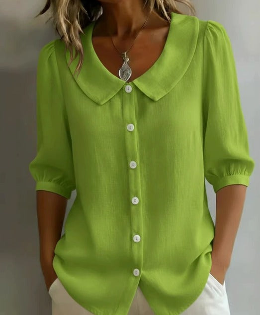 Alessia | Camisa de Algodón de Manga Media con Cuello Peter Pan