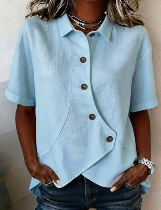 Vittoria | Blusa Asimétrica de Algodón-Lino con Botones