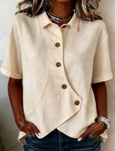 Vittoria | Blusa Asimétrica de Algodón-Lino con Botones