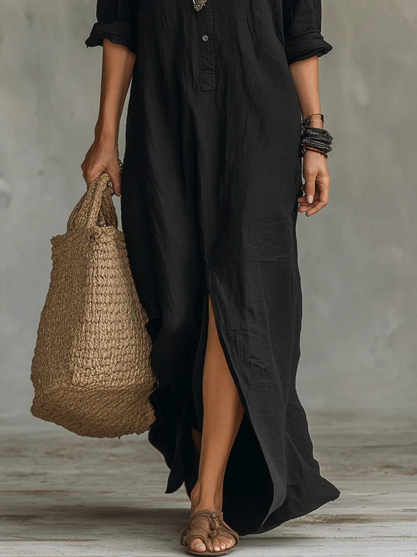 Soline | Vestido Maxi Negro Largo con Botones