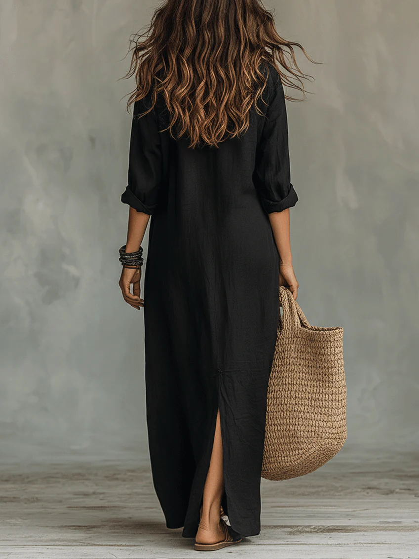 Soline | Vestido Maxi Negro Largo con Botones
