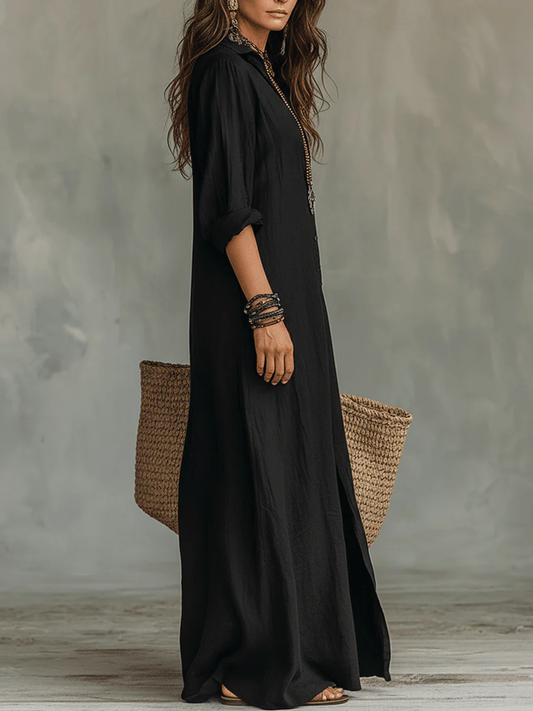 Soline | Robe Maxi Noire Longue à Boutons