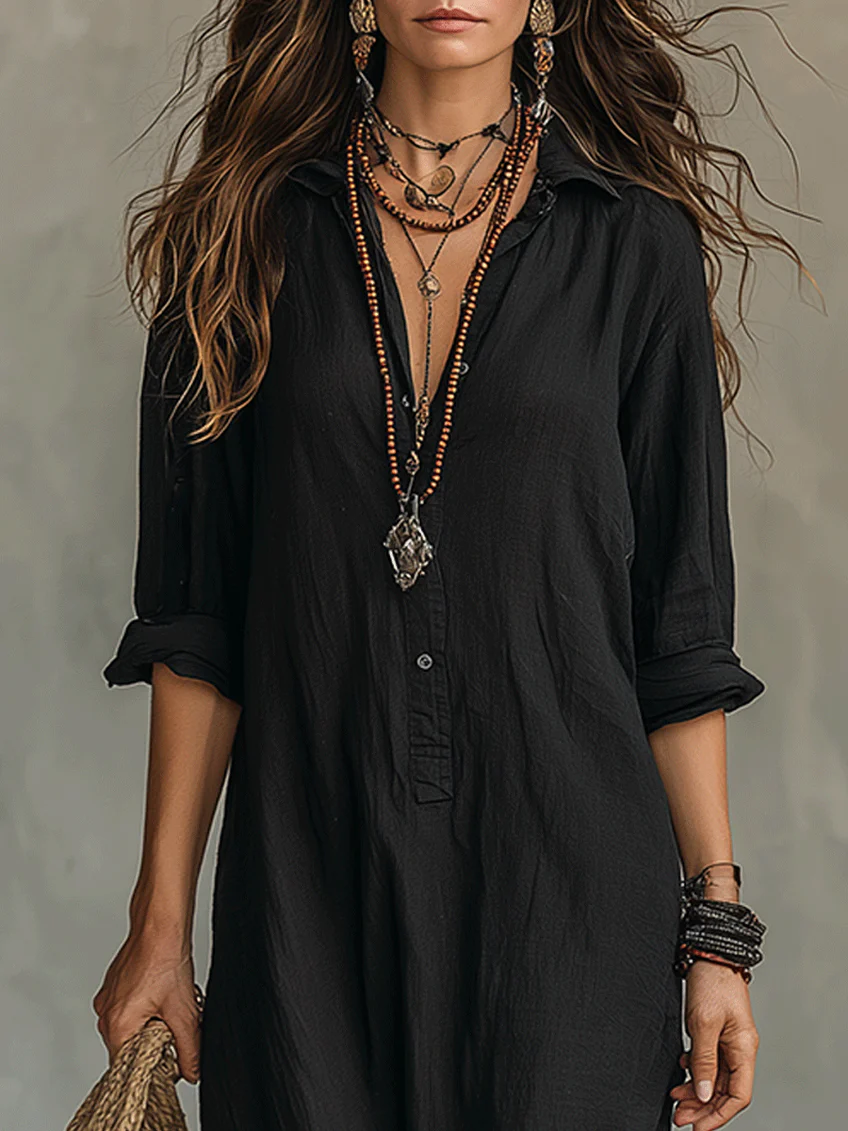 Soline | Vestido Maxi Negro Largo con Botones