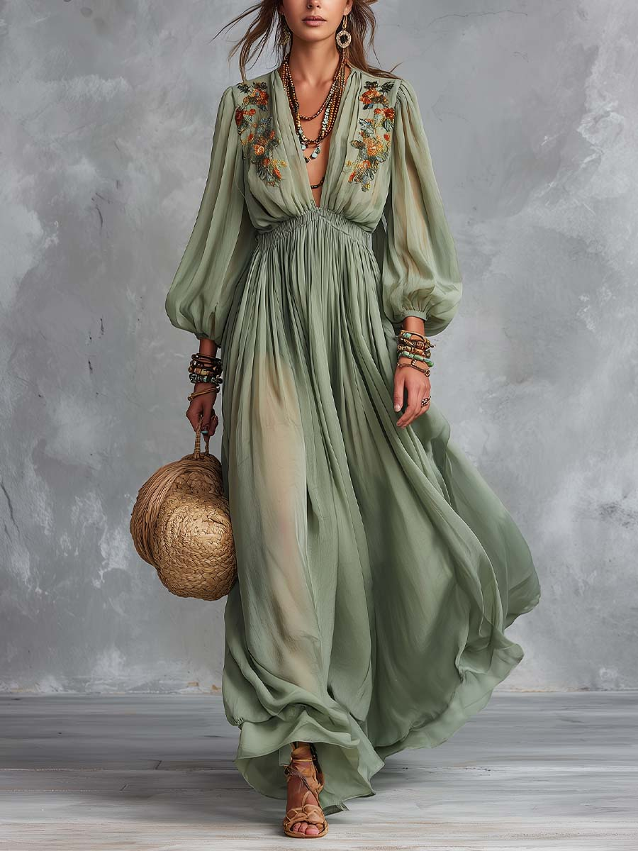 Élodine | Vestido Maxi Bohemio con Estampado Floral