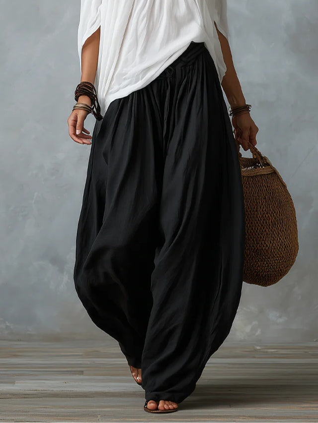 EMILIA · Ensemble avec haut blanc épaules dénudées et pantalon large ballon