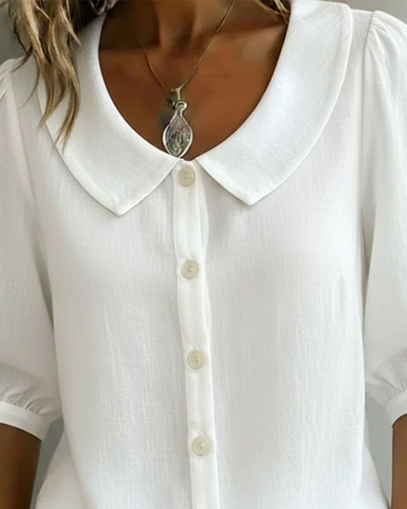 Alessia | Camisa de Algodón de Manga Media con Cuello Peter Pan