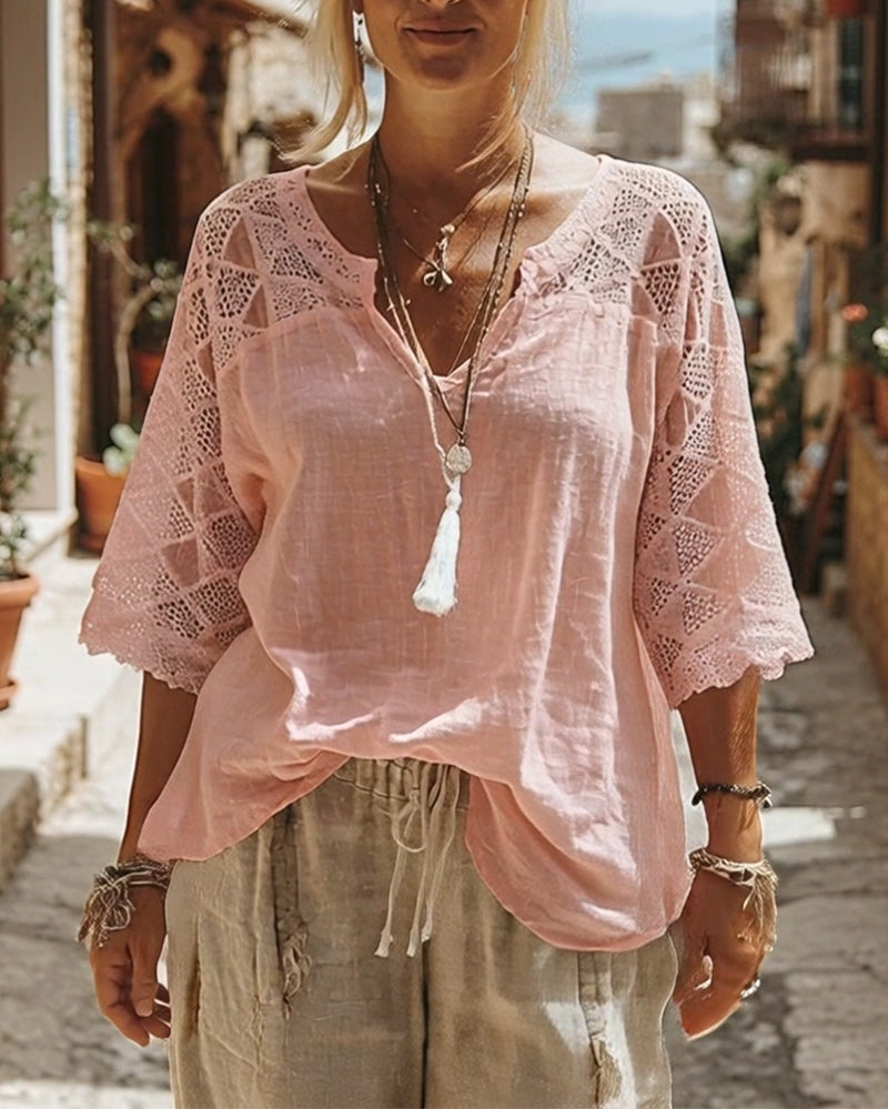 Anna | Blusa con Escote en V y Detalles de Encaje