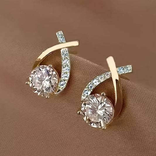 Boucles d'Oreilles avec Croix Dorée et Zircone