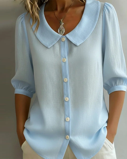 Alessia | Camisa de Algodón de Manga Media con Cuello Peter Pan