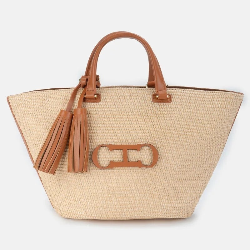 Éléna | Sac Cabas Tressé à Pompons
