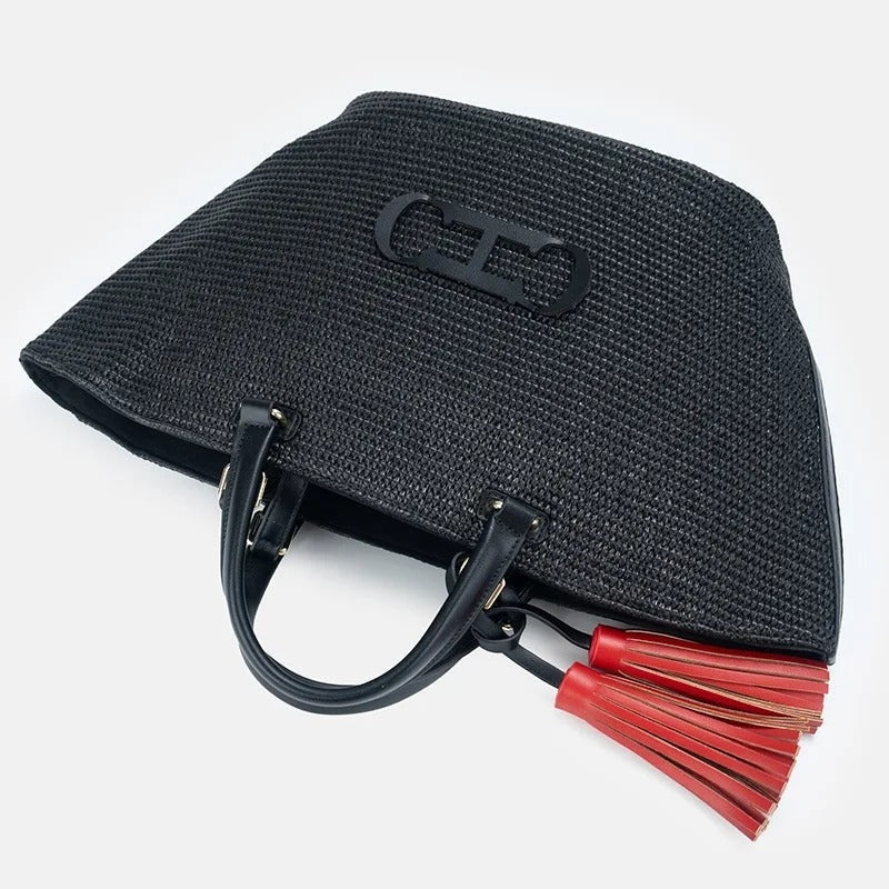 Éléna | Sac Cabas Tressé à Pompons