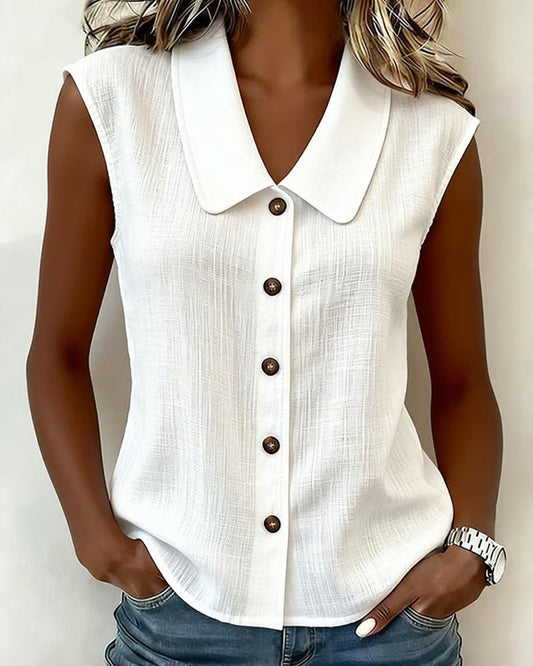 Cecilia | Blusa Sin Mangas de Mezcla de Lino y Algodón