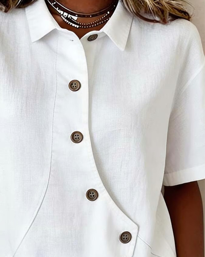 Vittoria | Blusa Asimétrica de Algodón-Lino con Botones