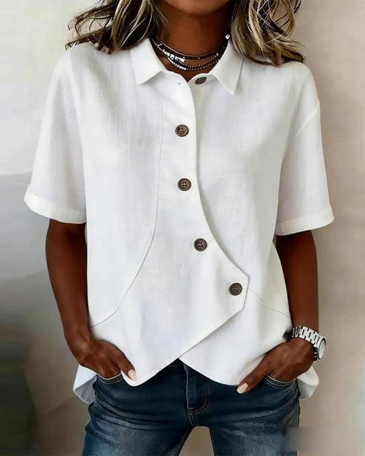 Vittoria | Blusa Asimétrica de Algodón-Lino con Botones