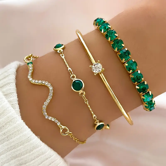 Coffret de Bracelets Vintage avec Zircon Vert