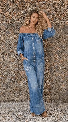 Noa | Combinaison en denim à encolure Bardot