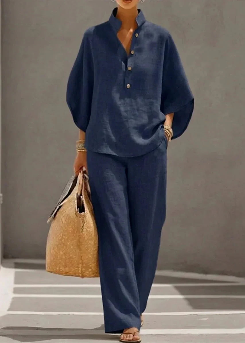 Maribel | Ensemble en lin à manches chauve-souris et pantalon large