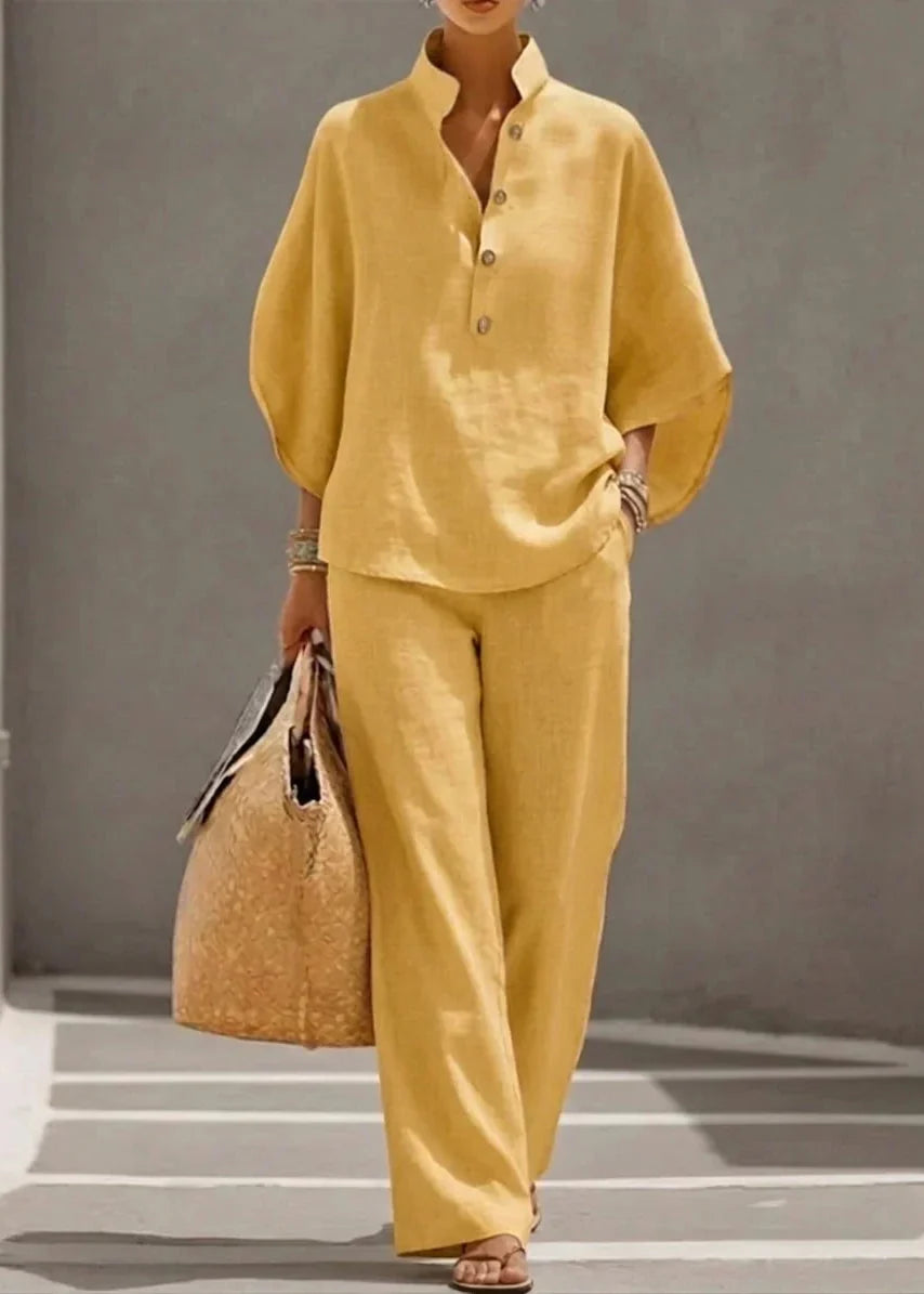 Maribel | Ensemble en lin à manches chauve-souris et pantalon large