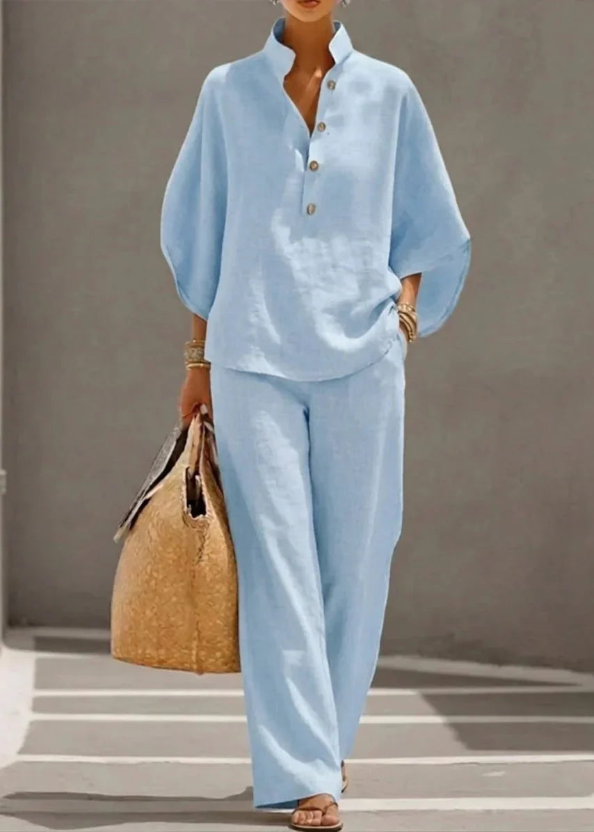 Maribel | Ensemble en lin à manches chauve-souris et pantalon large