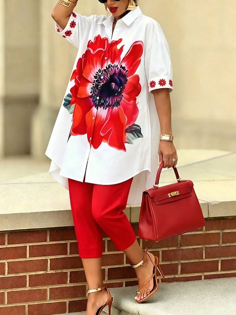 Bianca · Ensemble deux pièces floral femme avec haut oversize et pantalon court