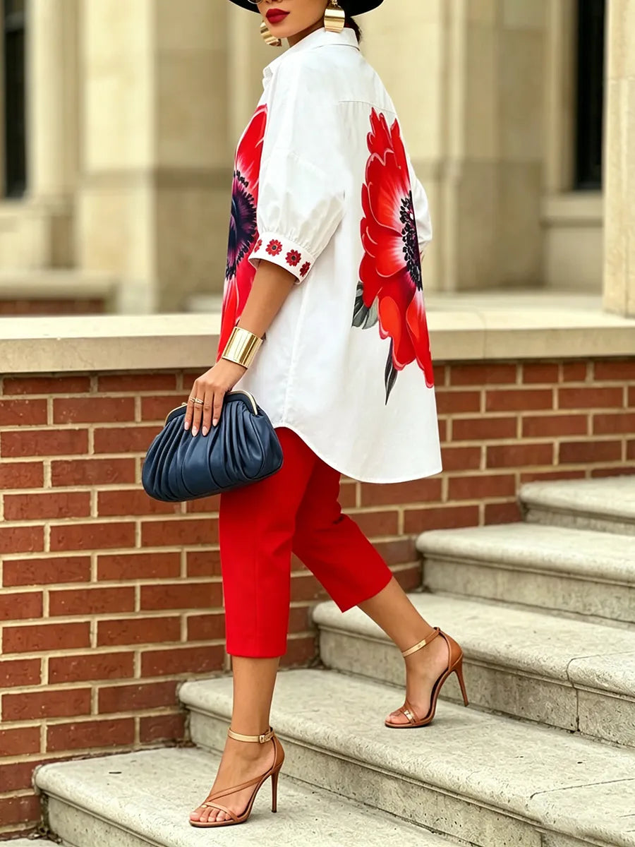 Bianca · Ensemble deux pièces floral femme avec haut oversize et pantalon court