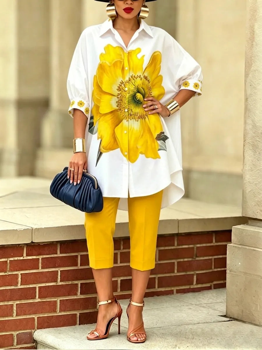 Bianca · Ensemble deux pièces floral femme avec haut oversize et pantalon court