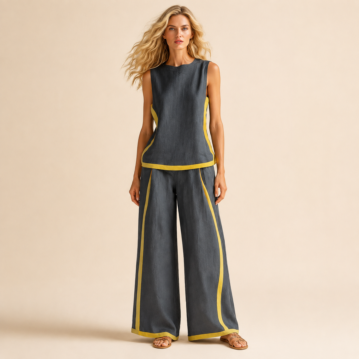 Elisa Ensemble Fluide 2 Pièces gris – vue intégrale sur fond beige