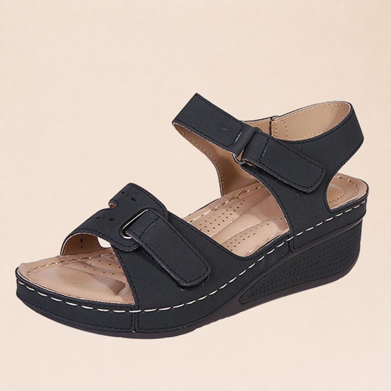 Helene Sandales Confortables noires – fond beige
