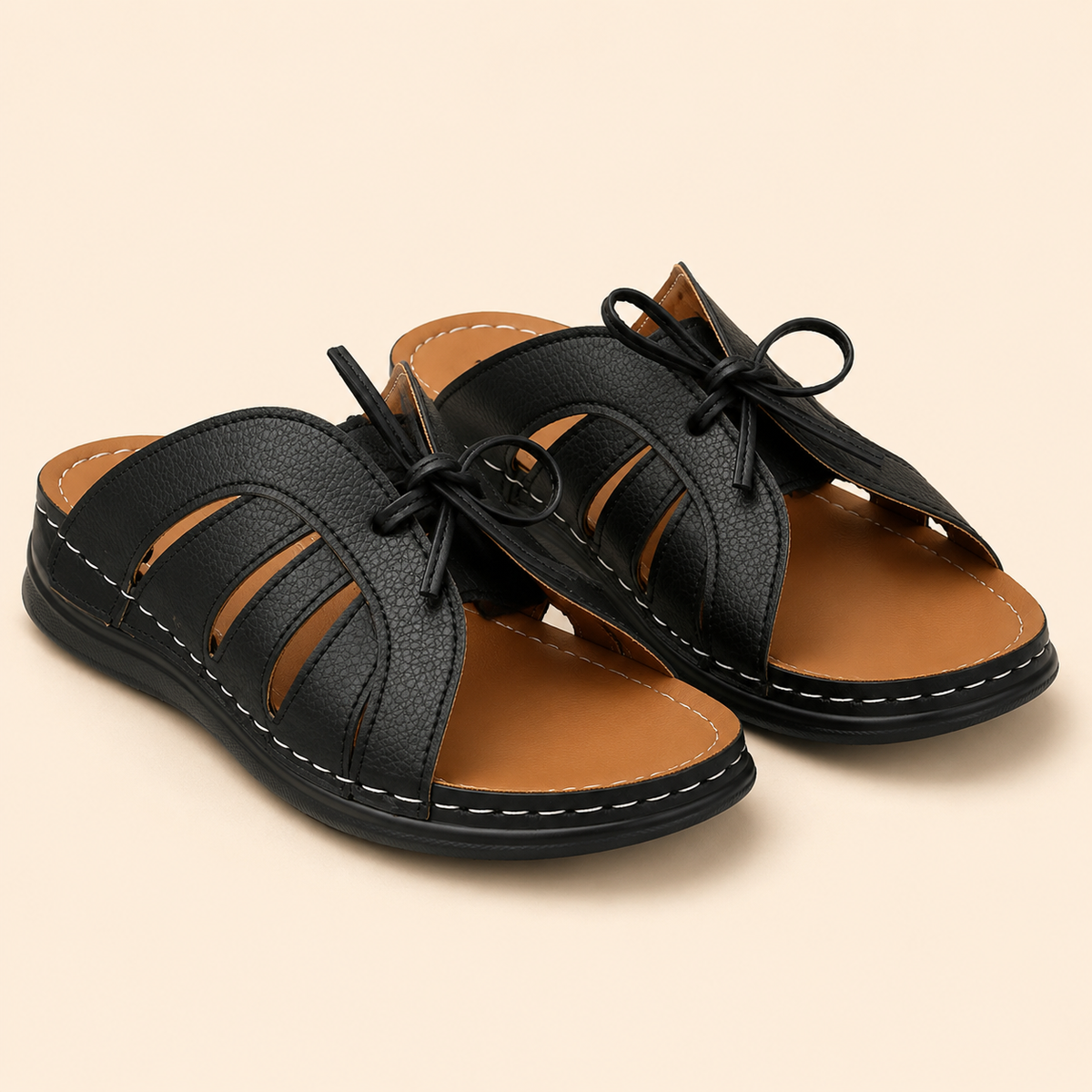 Kamila Sandales Confortables noires – fond beige
