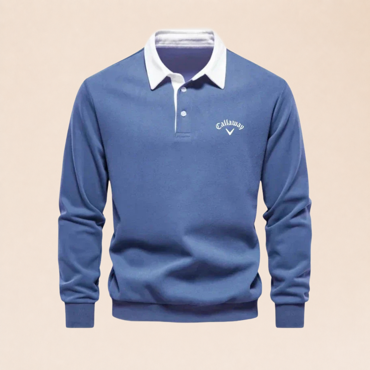 Pull polo avec contrastes raffinés sobre fondo beige