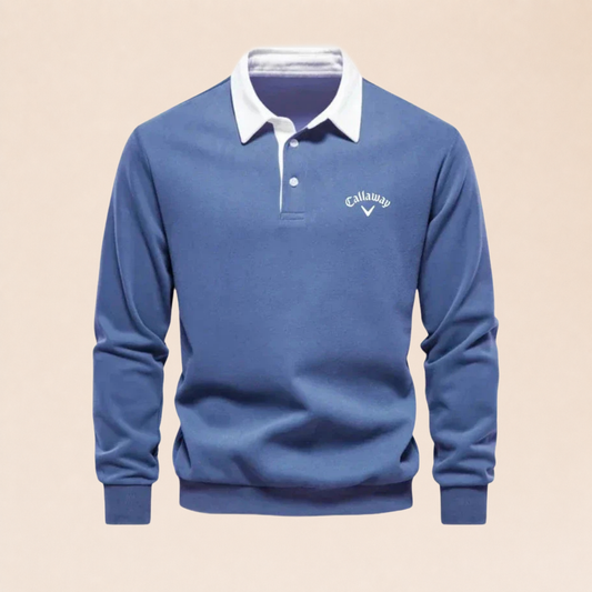 Pull polo avec contrastes raffinés sobre fondo beige