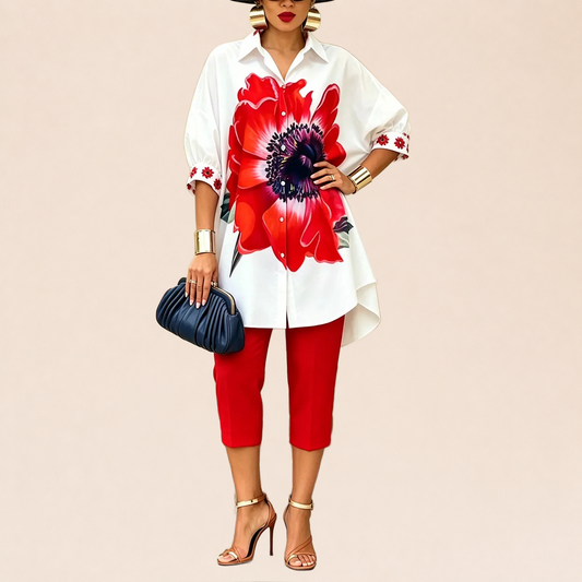 Bianca · Ensemble deux pièces floral femme avec haut oversize et pantalon court