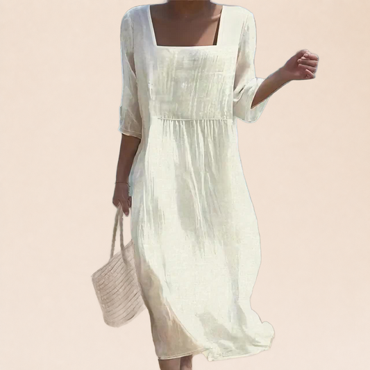 Bérénice | Robe Ivoire à Encolure Carrée