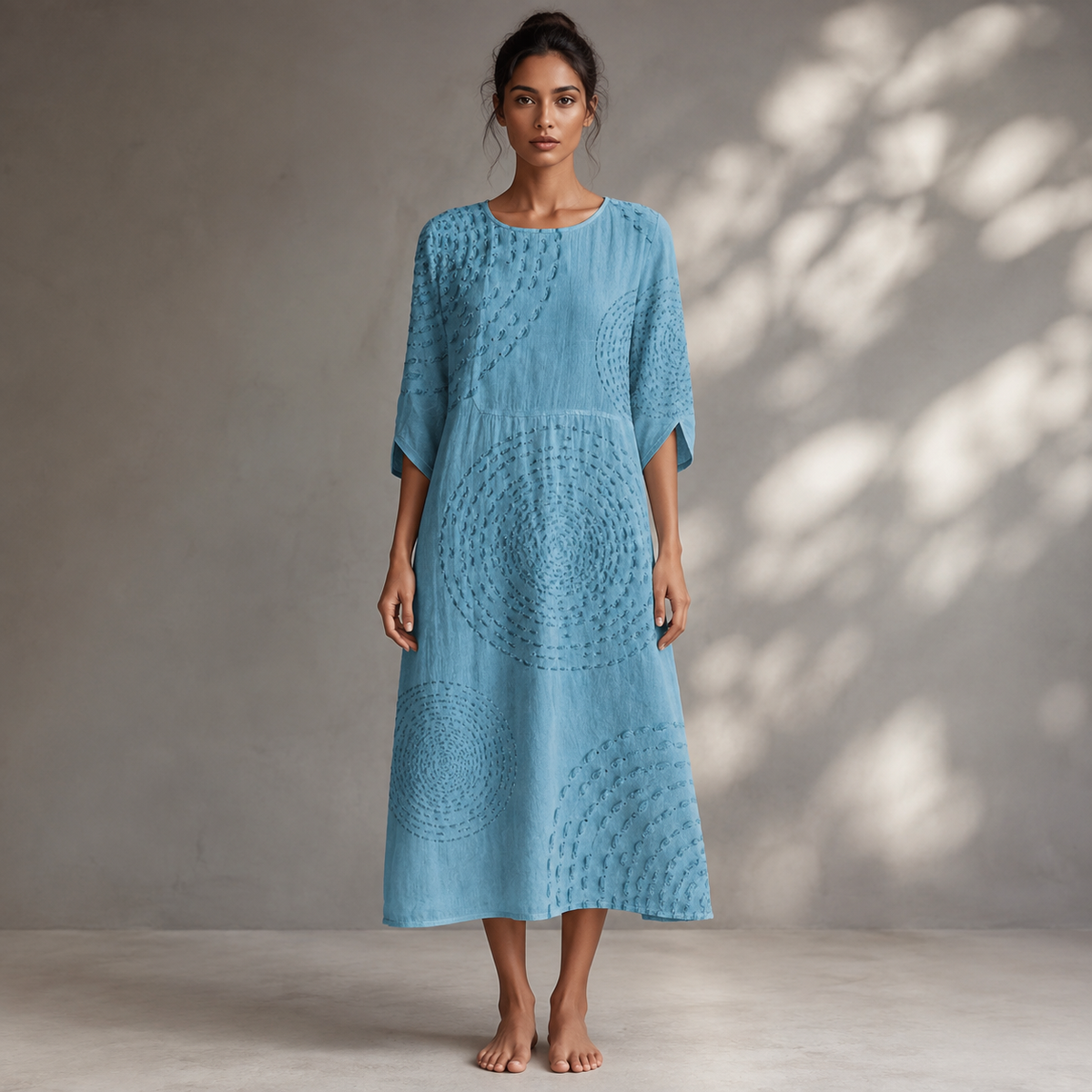 Esmée | Robe Bleu Lagon à Motifs Ton sur Ton