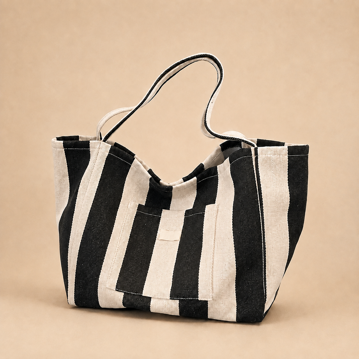 Margot | Sac Cabas Rayé Marin sur fond beige