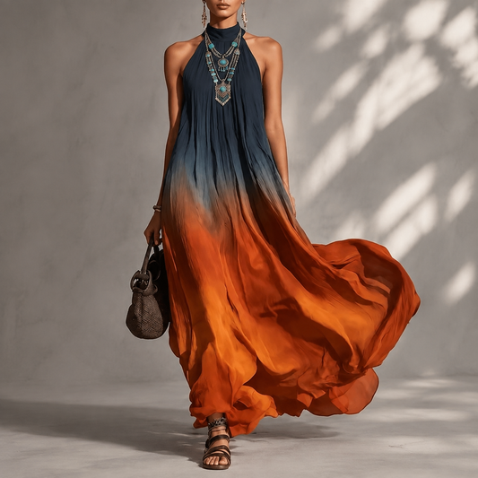 Paula | Robe longue dégradée vue de face sur fond gris clair